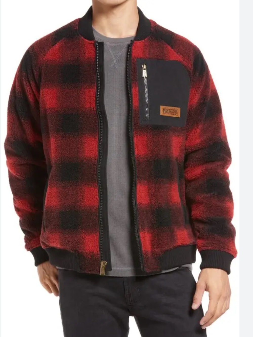 Pendleton sherpa fleece Red & Black Plaid Zip Bomber unisex style ranch wear